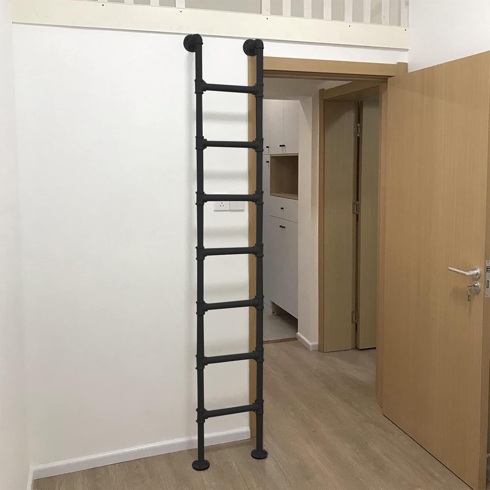 Escalera de seguridad para ático de 2 pisos en hierro industrial exterior (134 cm)