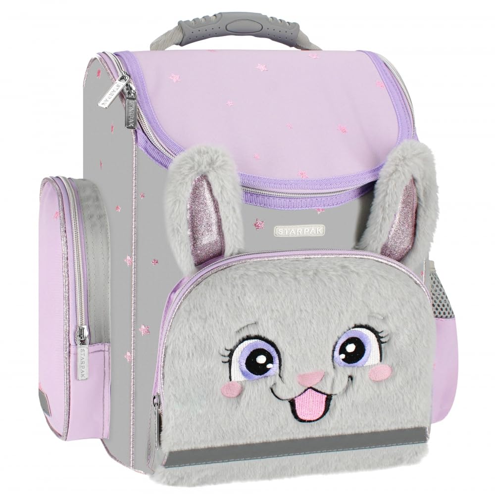 Goldkids - Schulranzen für Madchen, 4er-Set - Schul-Rucksack für Kinder mit Federmäppchen - Schuhbeutel und Hausaufgabenheft - Kaninchen Motiv - 1-3 Klasse