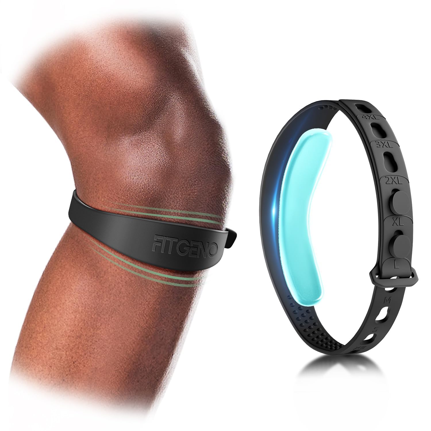 Fit Geno Patellar Tendon Support Strap: 2 Pack Knee Brace Patella Band for Pain Relief Men Women - Adjustable Knee Strap for Basketball Osgood Schlatter Running Football Hiking 2 Pack(Black)