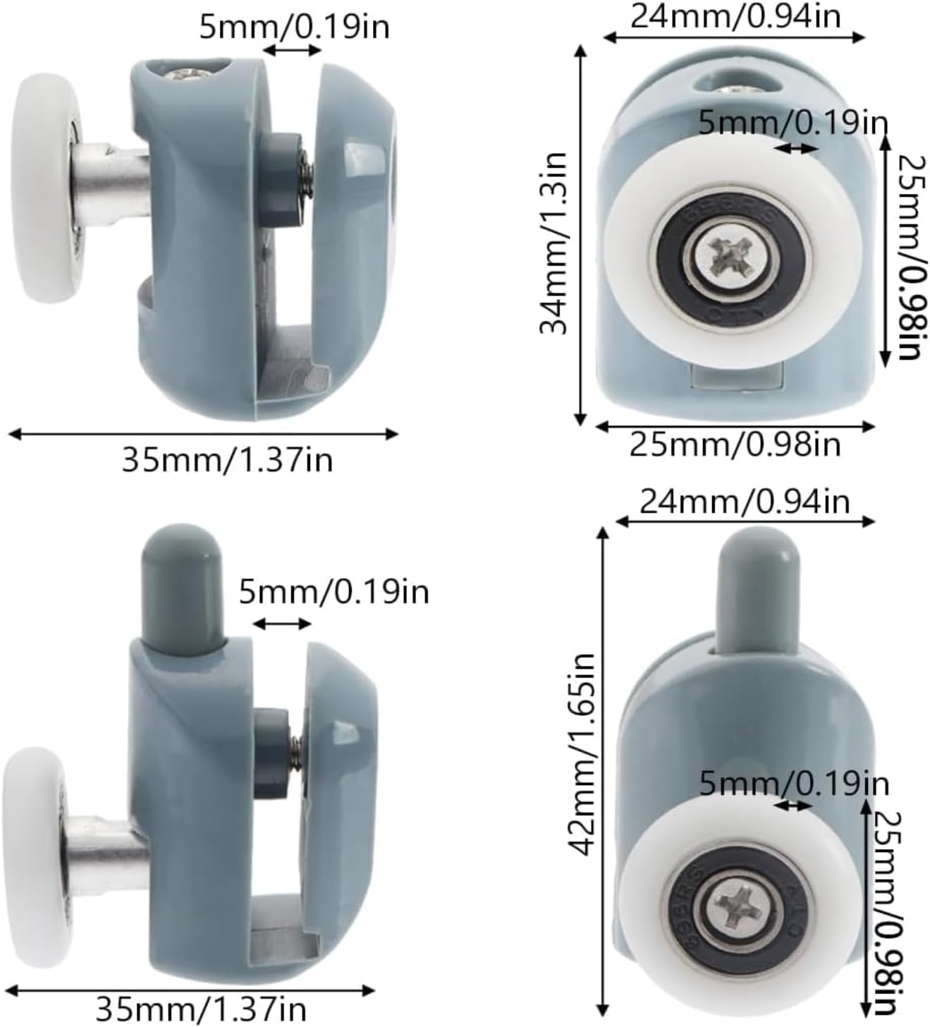 Zestaw rolek do drzwi prysznicowych 8 pojedynczych drzwi prysznicowych/kół/pasowych/prowadnic o średnicy 23 mm do domu łazienki DIY części zamienne (4 górne rolki i 4 dolne rolki)