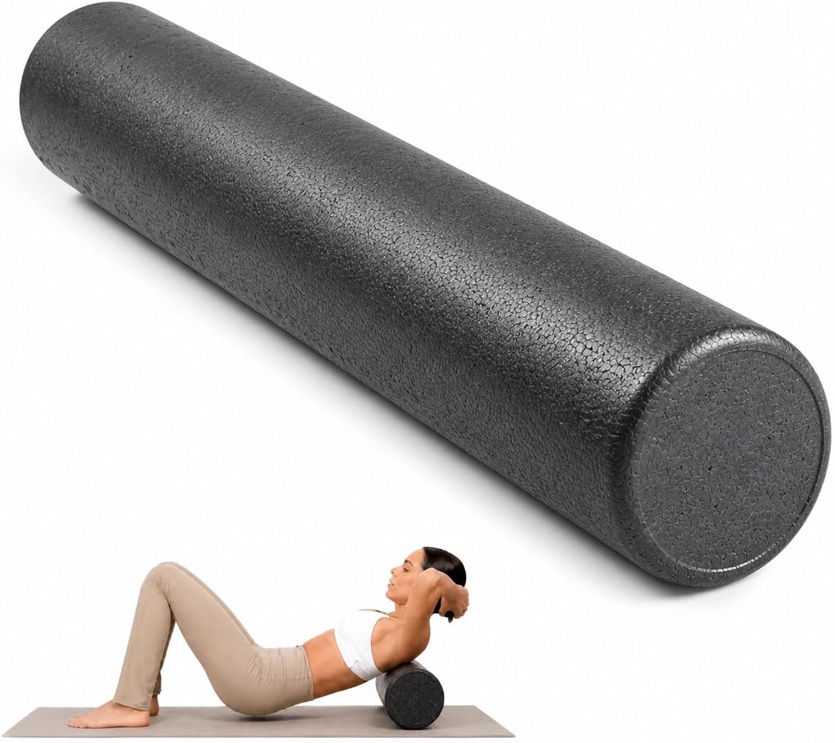 Physioworx EPP High Density Foam Roller, Firm Black, 3 Sizes (90cm x 15cm)