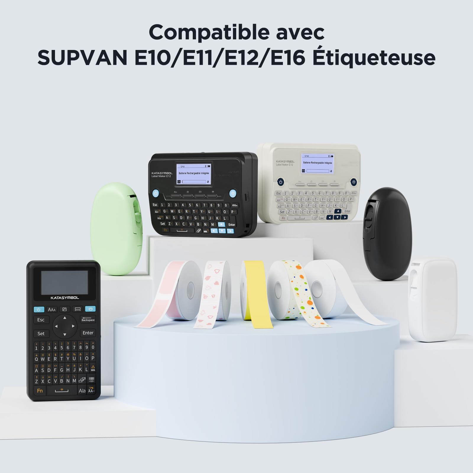 SUPVAN E10&E11&E12&E16,Rubans pour Étiqueteuse,15 mm x 6 m,Noir sur Points