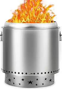 16.5" Smokeless Fire Pit with Air Switch, 304 Stainless Steel Wood Burning Fireplaces, Portable Outdoor Bonfire Pit for Camping, Bonfires