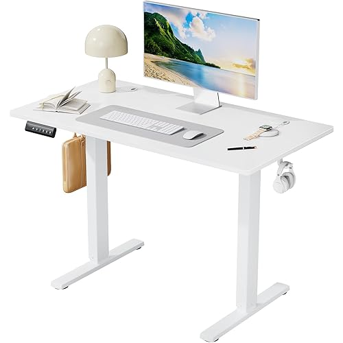 SMUG Standing Desk, 40x24 Inch Ergonomic Adjustable Height Electric Sit Stand Up Down Computer Table with Whole-Piece Desktop Board, Computer Workstation for Home Office, White(2 Packages)