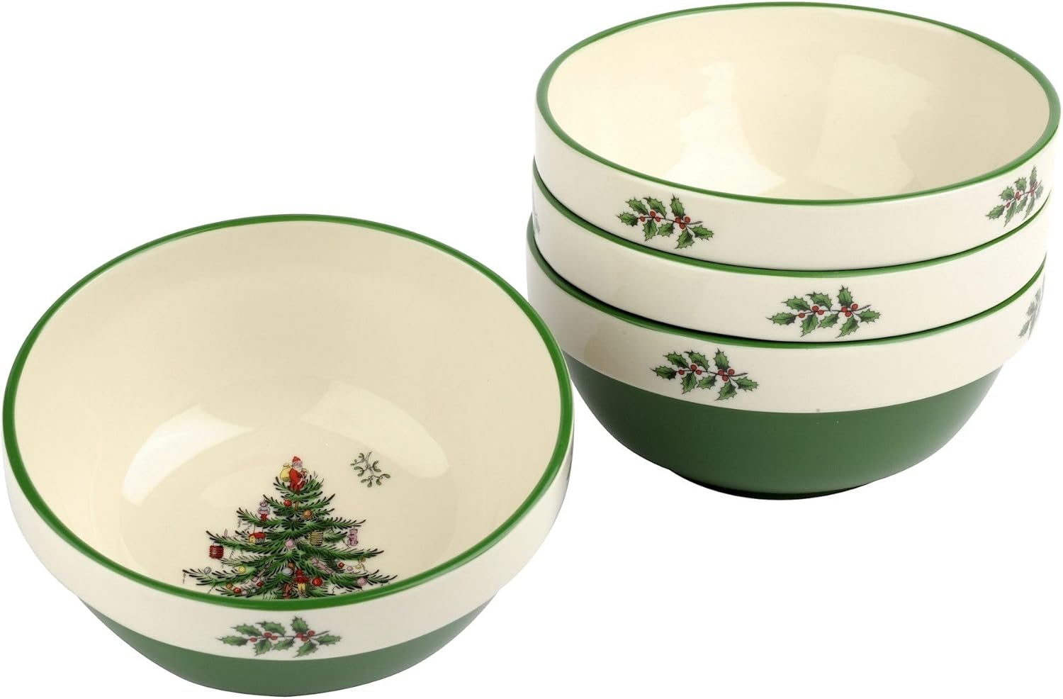 Spode Christmas Tree Collection Stacking Bowls - 5.5-Inch Ceramic Holiday Dinnerware - Set of 4 Bowls for Cereal, Fruit Salad, Breakfast, Dessert - Microwave, Dishwasher, and Freezer Safe