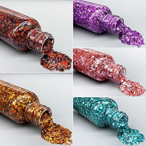 Body Face Glitter Gel Supgift 5 Colors 7.8Oz Holographic Chunky Laser Mermaid Liquid Glitter Sequins Glue For Makeup Eyeshadow Hair Nail Slime Craft Resin With Spoon #TOP4