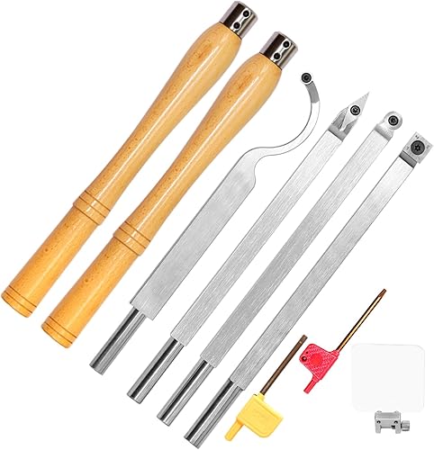 Herramientas de torneado de madera con punta de carburo, 7 piezas, juego de torno, tamaño completo, acabado más áspero, detallador, cuello de cisne,