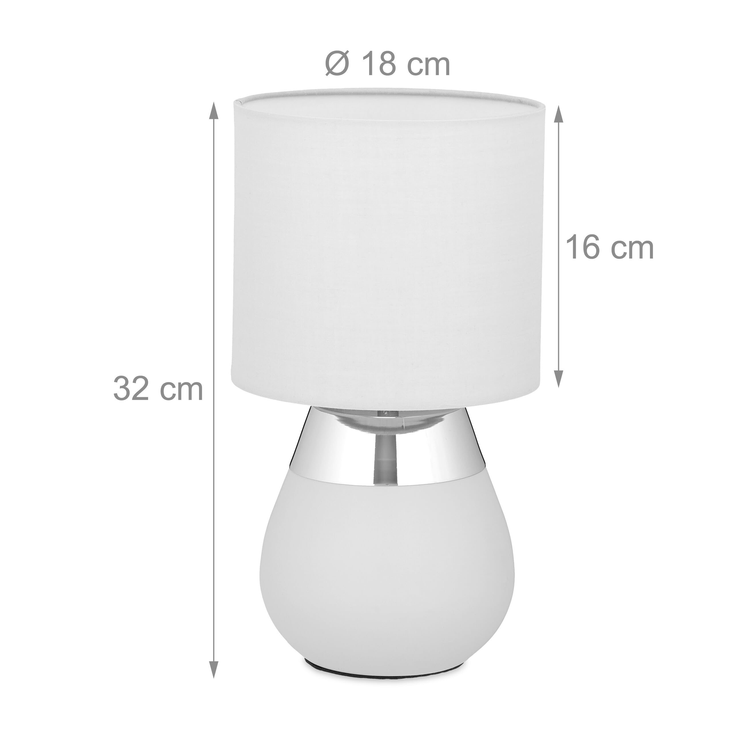 Relaxdays Lampa stołowa, zestaw 2 sztuk, metalowa podstawa, abażur z materiału, E14, wys. x śr.: 32 x 18 cm, lampka nocna z kablem, szara/srebrna