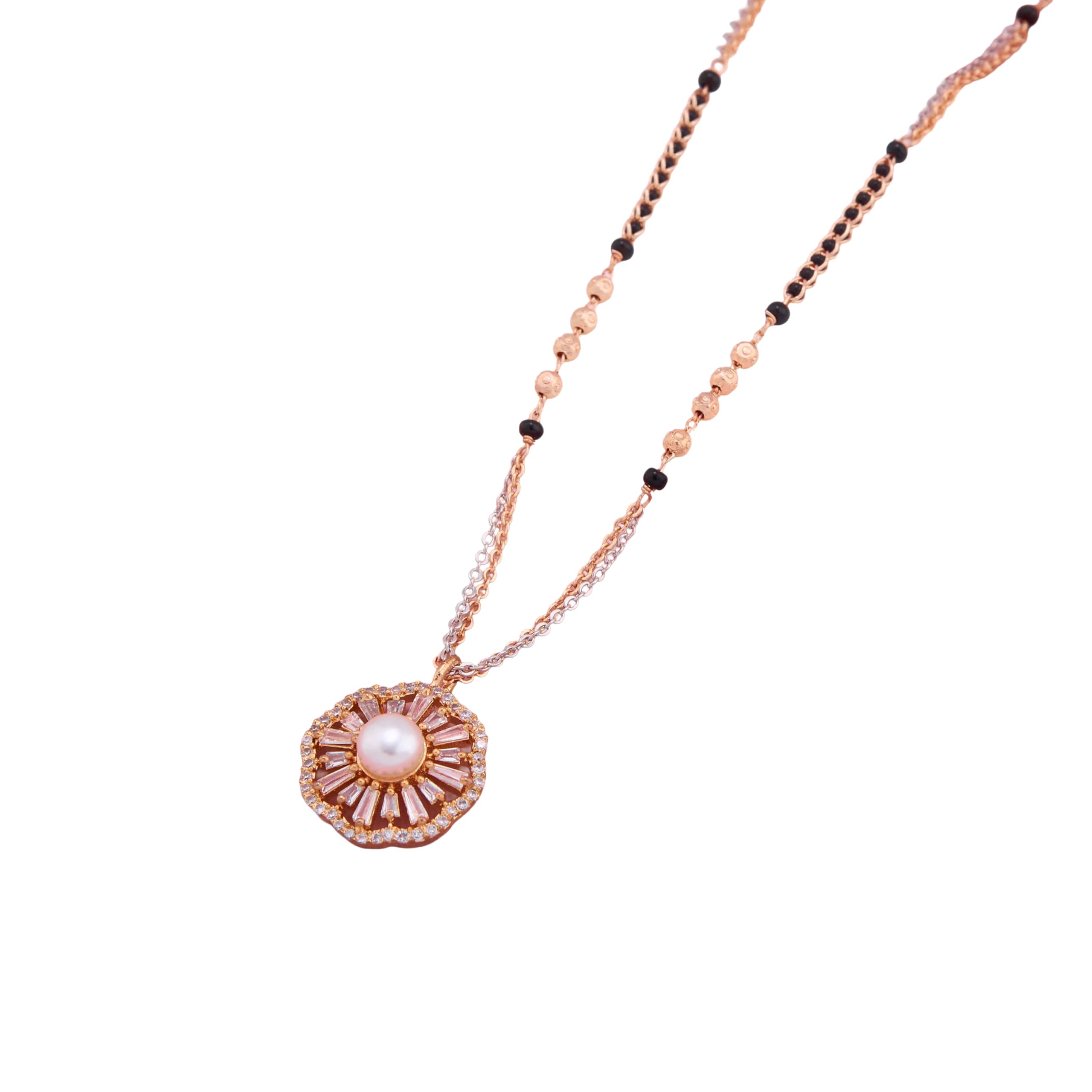 Gorgeous Rose Gold Plated Imitation Mangalsutra with Pearl Surrounded by Diamonds-image-36