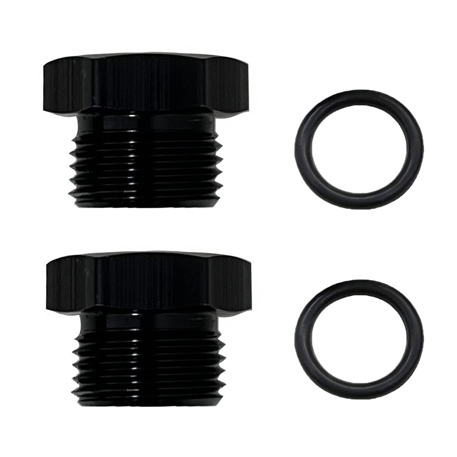 8AN Tapón de bloqueo de enchufe ORB Tuerca de enchufe de aluminio negro Adaptador de ajuste de combustible tapones hexagonales con junta tórica AN-08, 2 unidades