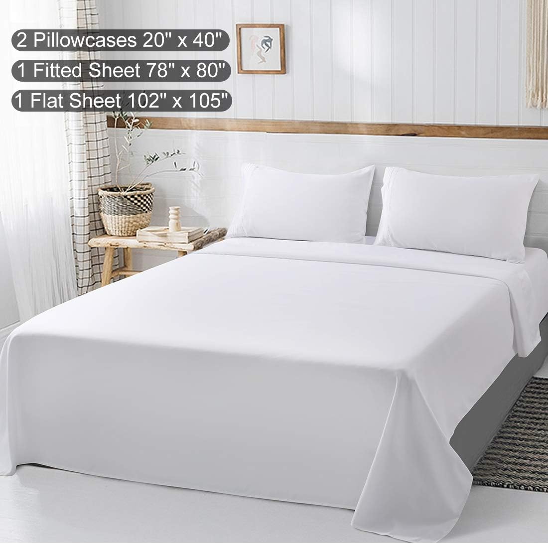 ABAKAN Bed Sheet Set King Size Super Soft 4 Piece Bedding Sheet Smooth Microfiber 1800 Thread Count Luxury Premium Cooling Sheets Breathable Fade Resistant Deep Pocket (King, White)