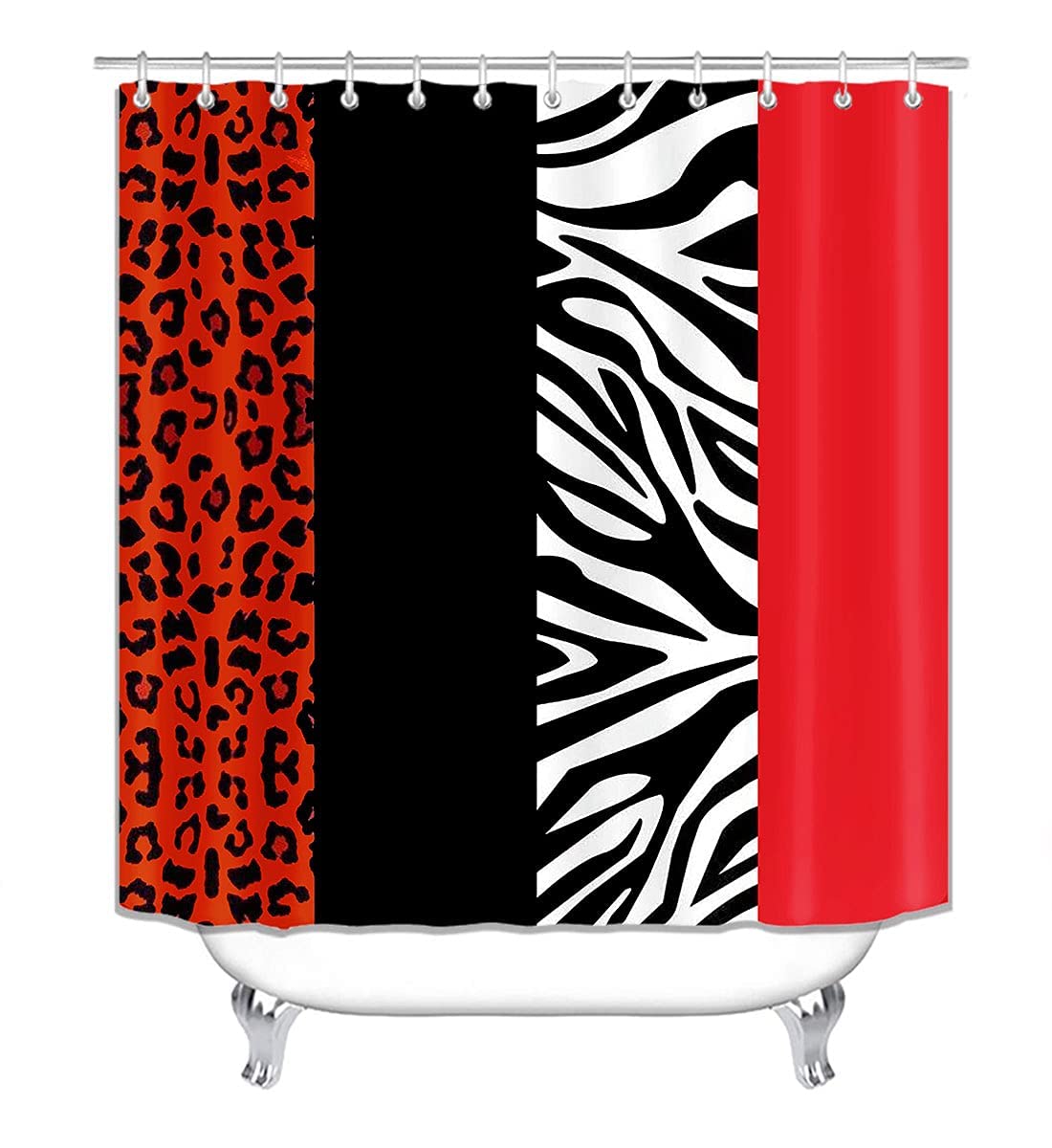 Set di 4 tende da doccia con stampa leopardata con tappeto antiscivolo, copertura del coperchio del WC e tappetino da bagno, tenda da doccia con 12 ganci, tenda da doccia resistente