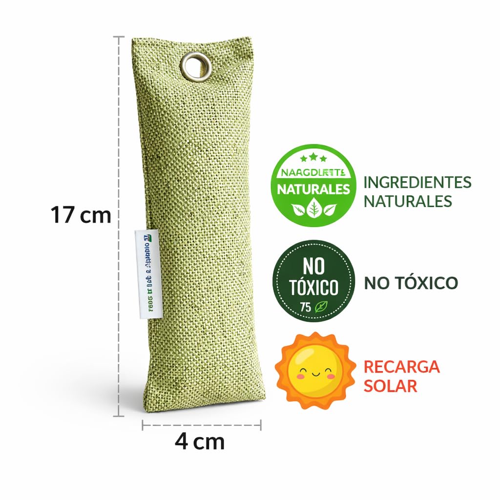 Saquitos Carbón Activo Bambú | Deshumidificador y Purificador de Aire | Neutralizador de Olores| Carbon Activado Olores | Bambu Charcoal | Para Armarios, Cajones, Zapatillas | Pack 4x75g