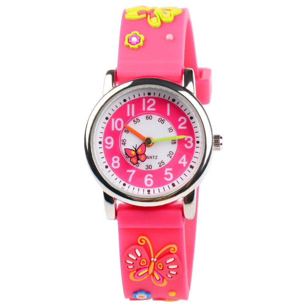 Venhoo Kids Watches 3D Cute Cartoon Waterproof Silicone Children Toddler Wrist Watches for Girls Little Child (Pink Butterfly)
