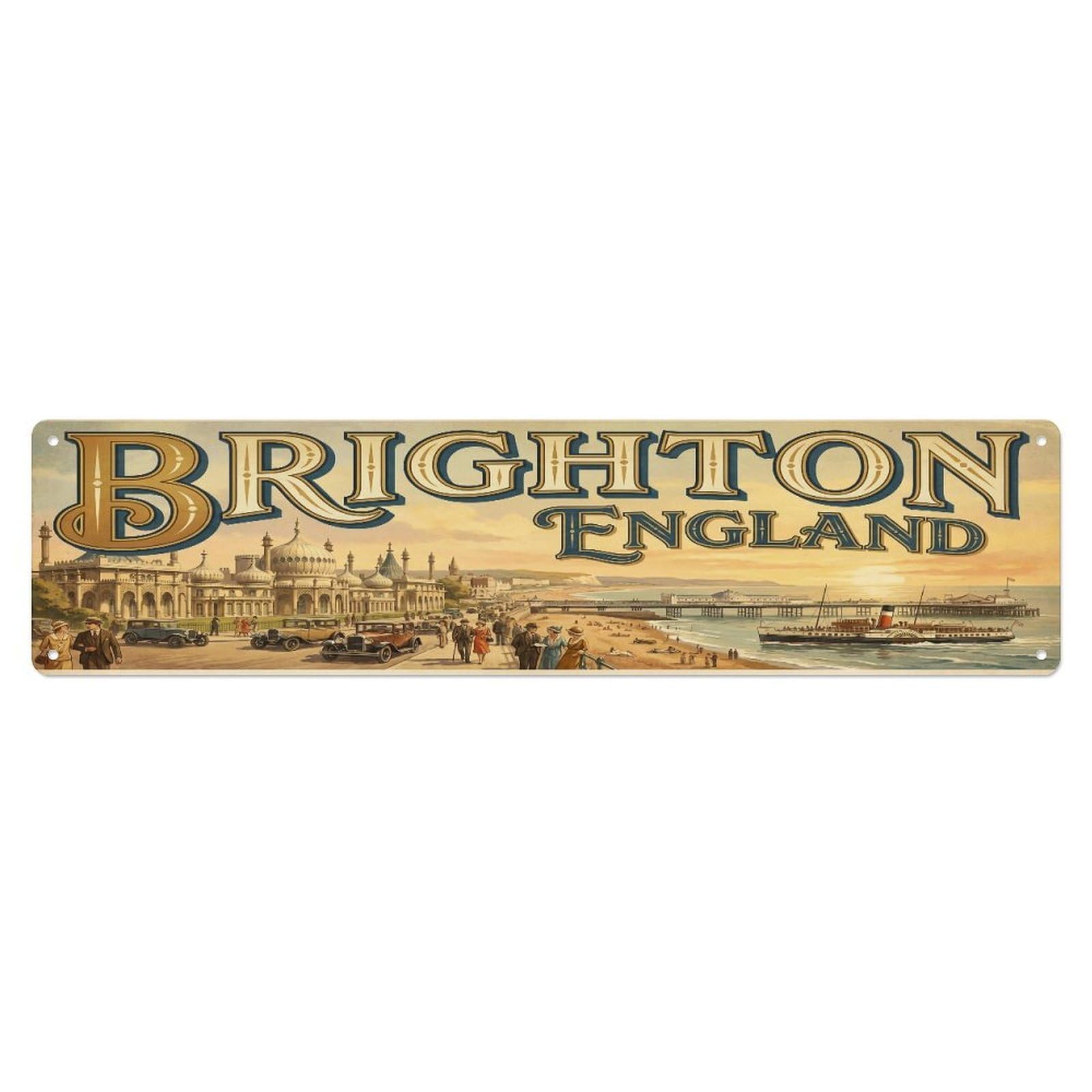Tgrcjimh Style Metal Tin Sign Retro Travel England Brighton