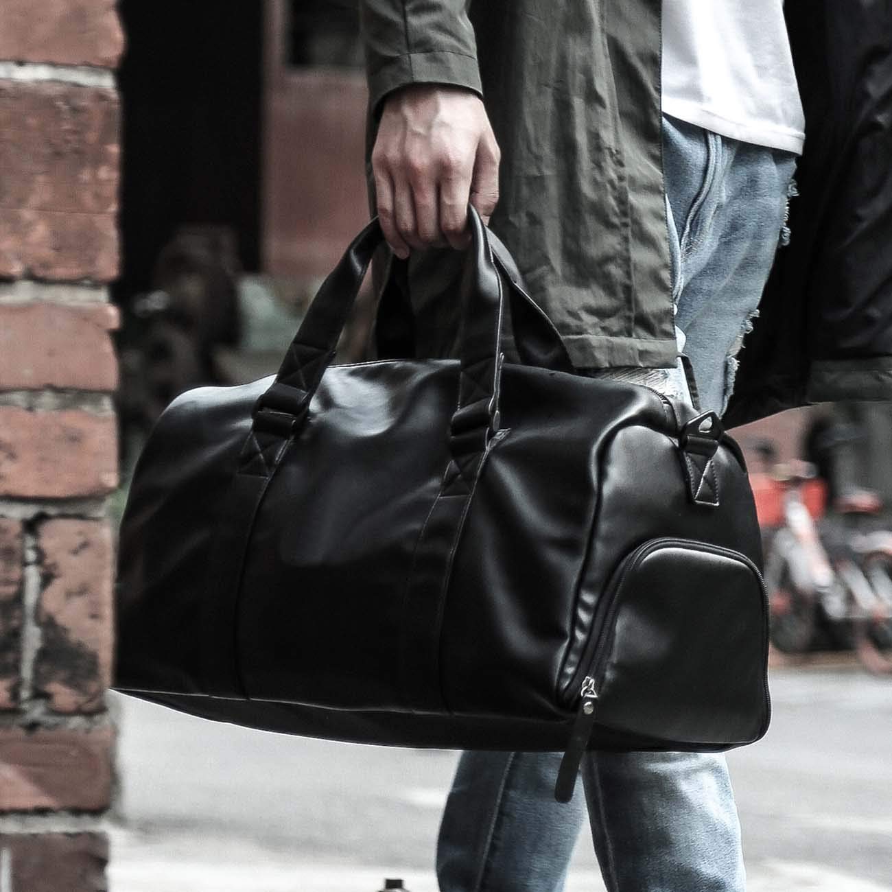Neuleben - Bolsa de Deporte de Piel sintética con Compartimento para Zapatos, Impermeable, para Mujer, para Hombre, 30 L, Color Negro, tamaño Talla única, Volumen 30liters