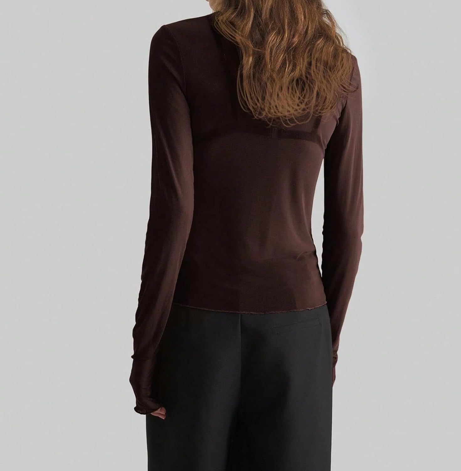 Ahtyeo Womens Mesh Sheer Long Sleeve Top See Through Turtleneck Going Out Tops Trendy Sexy Tee Shirts Lace Blouse - Image 2