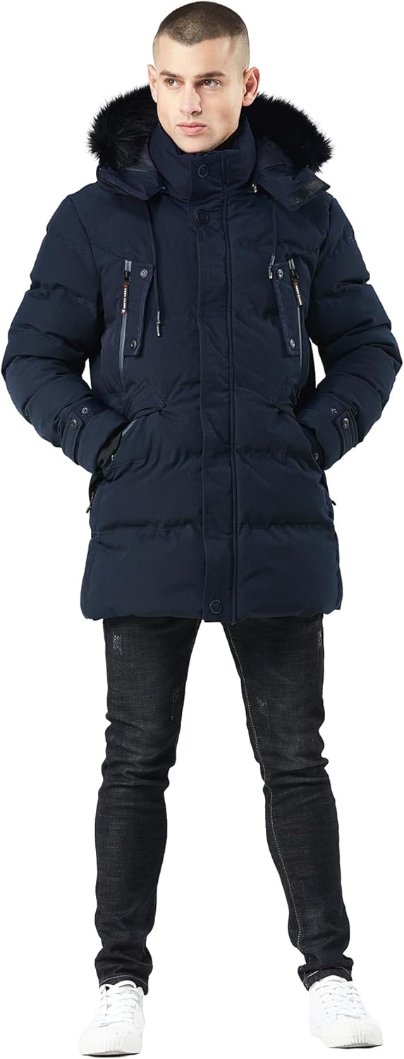 WEEN CHARM Men's Long Winter Parka Jacket Warm Water Resistant Puffer Coat with Removable Faux Fur Hood - Image 8