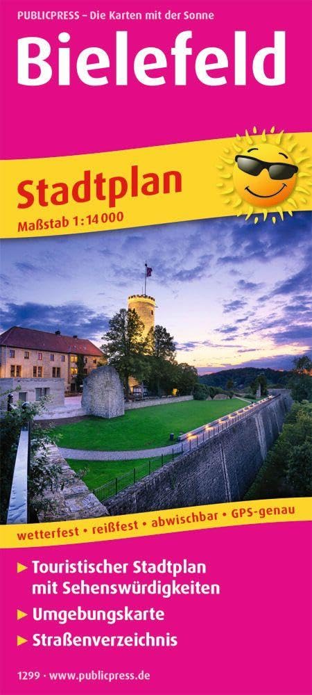 Bielefeld 1 : 14 000: Touristischer Stadtplan mit Sehenswürdigkeiten und Straßenverzeichnis.