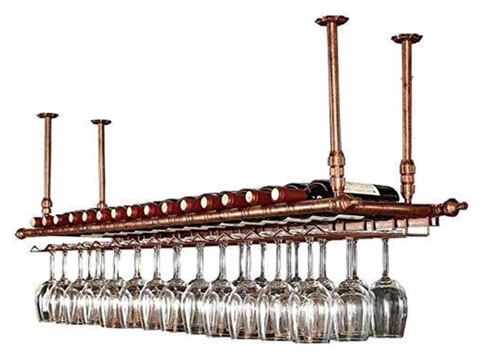 POLGDW Vintage Hanging Wine Rack with Glass Holder and Shelf Bronze 60CMx30CM Bar Furniture for Wine Lovers Ceiling Wine Racks Stylish Wine Bottle Holder