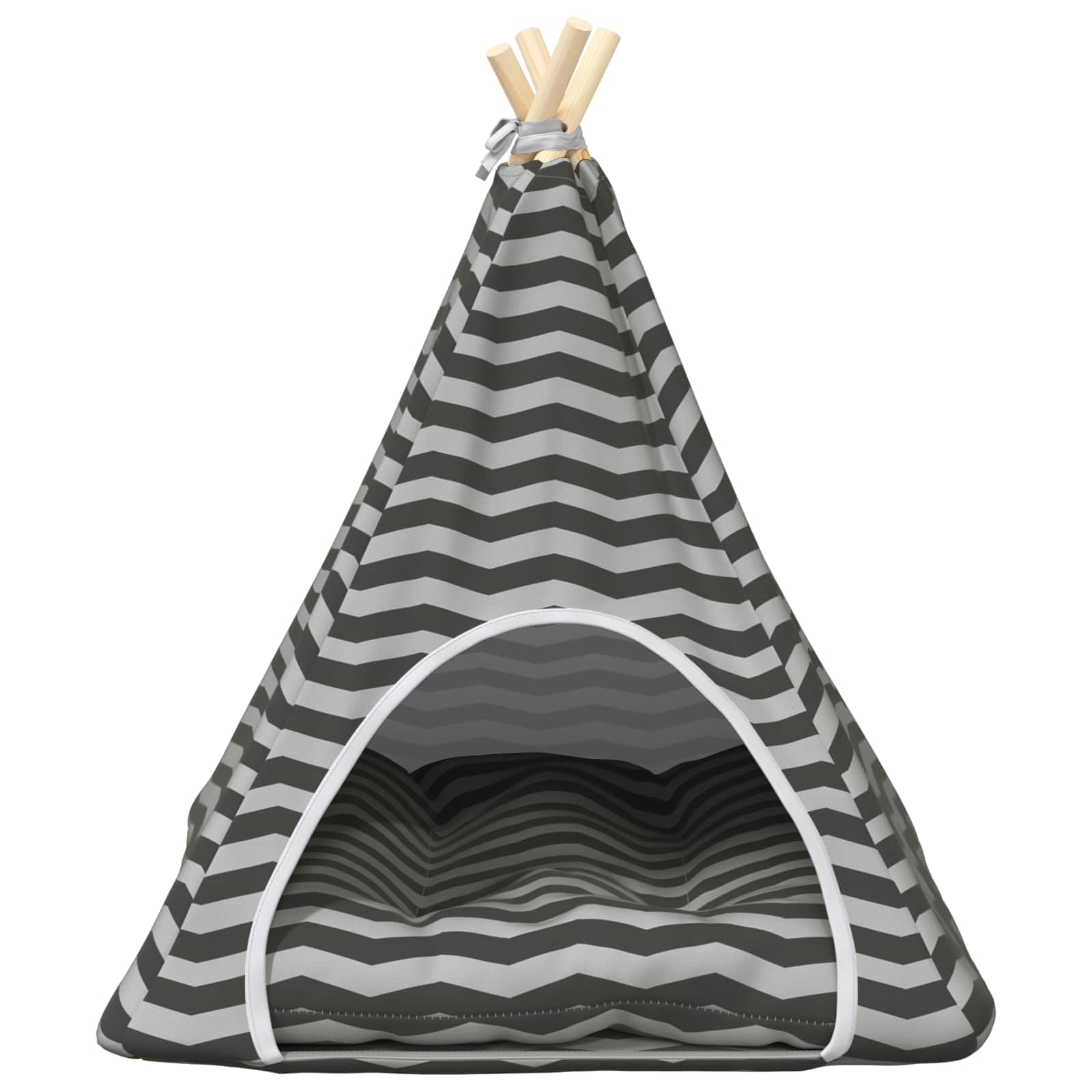 Tente tipi pour chat, blanc/gris, 60 x 60 x 70 cm, avec coussin, en polyester respirant, pour chiens et chats, motif rayé moderne, pour l'intérieur et l'extérieur
