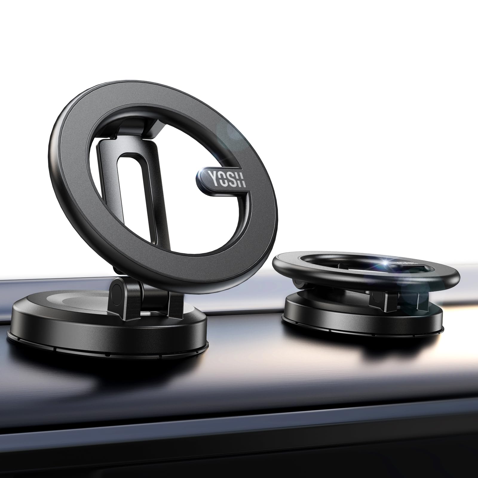 YOSH Mag-Safe Car Mount, iPhone Car Holder Magnetic Dashboard, Alloy Folding Design & New Bendable Base for Car Dash Audi BMW Ford for iPhone 15/14/13/12 Series Mag-Safe Case Samsung Huawei Xiaomi
