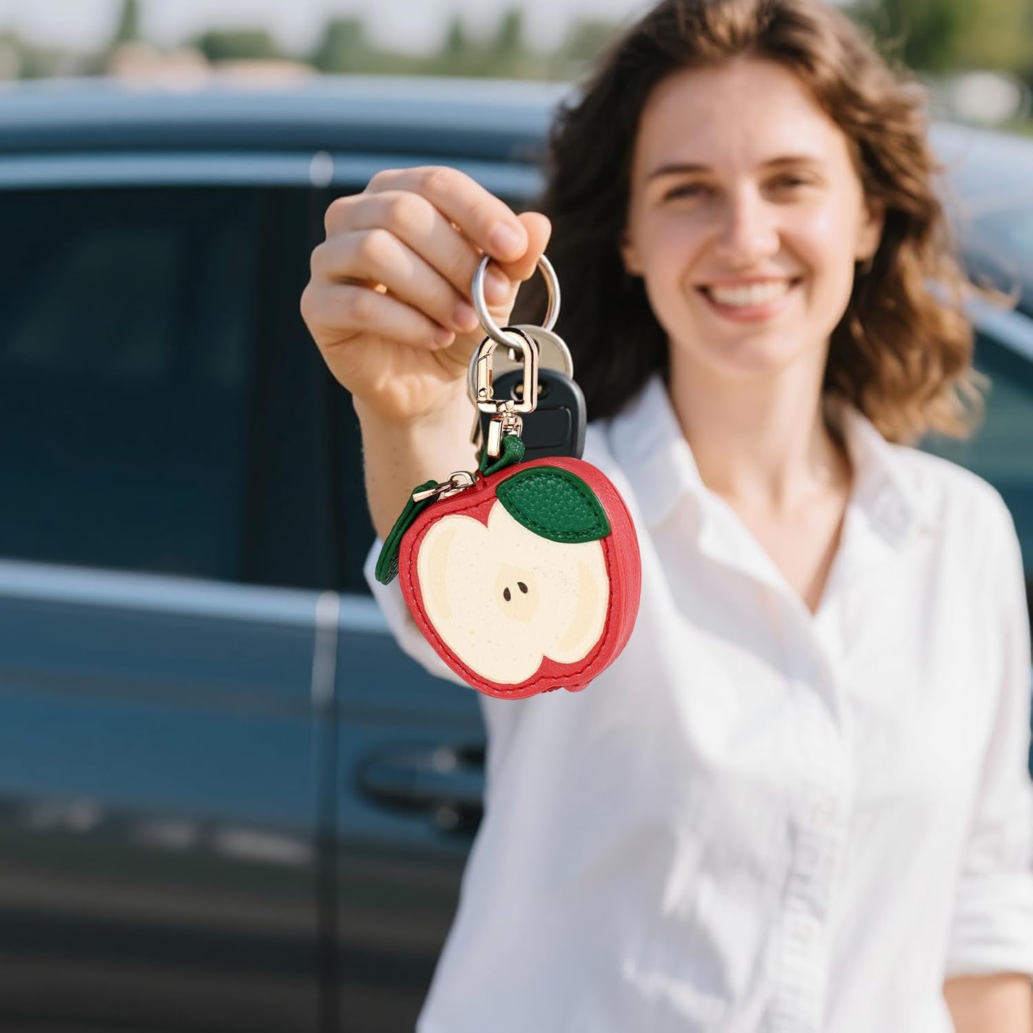 Cute Fruit Coin Purse Charm, Mini Fruit Leather Bag Key Ring Keychain Y2K Zipper Purse Pouch Keyring for Women Coin Storage Gift Backpack Handbag Accessories (Apple) - Image 7