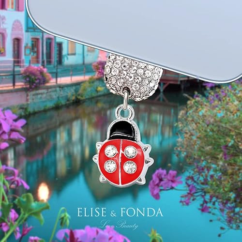 Miniatura 2 de ELISE & FONDA CP440 Puerto de carga USB Crystal Anti Dust Plug Little Ladybug Phone Charm para iPhone 131211XS MAXXRX8 Plus76S8SE iPad iPod (rojo),