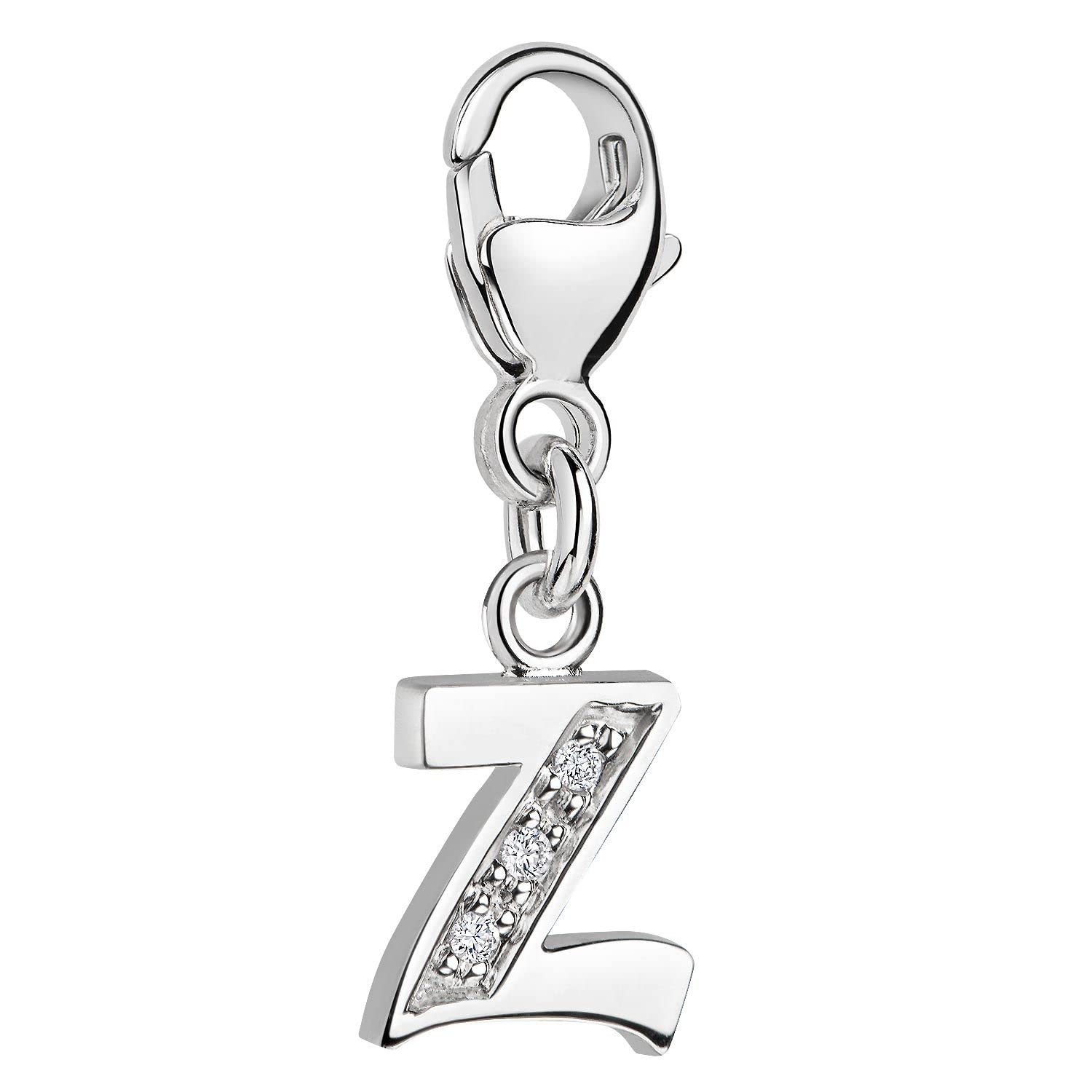 Ciondolo Lettera H In Argento 925 Con Zirconi – Per Bracciale O Collana, Rodinato, Confezione Regalo