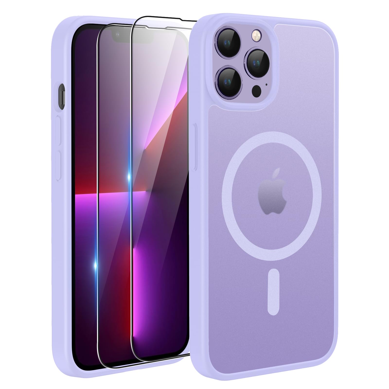 TQIAHF Magnetica Cover per iPhone 13 PRO con 2 Pellicola Vetro Temperato Protezione Schermo Compatibile con Magsafe Case Militare Antiurto Sottile Opaca Telefono Custodia per iPhone 13 PRO,Viola