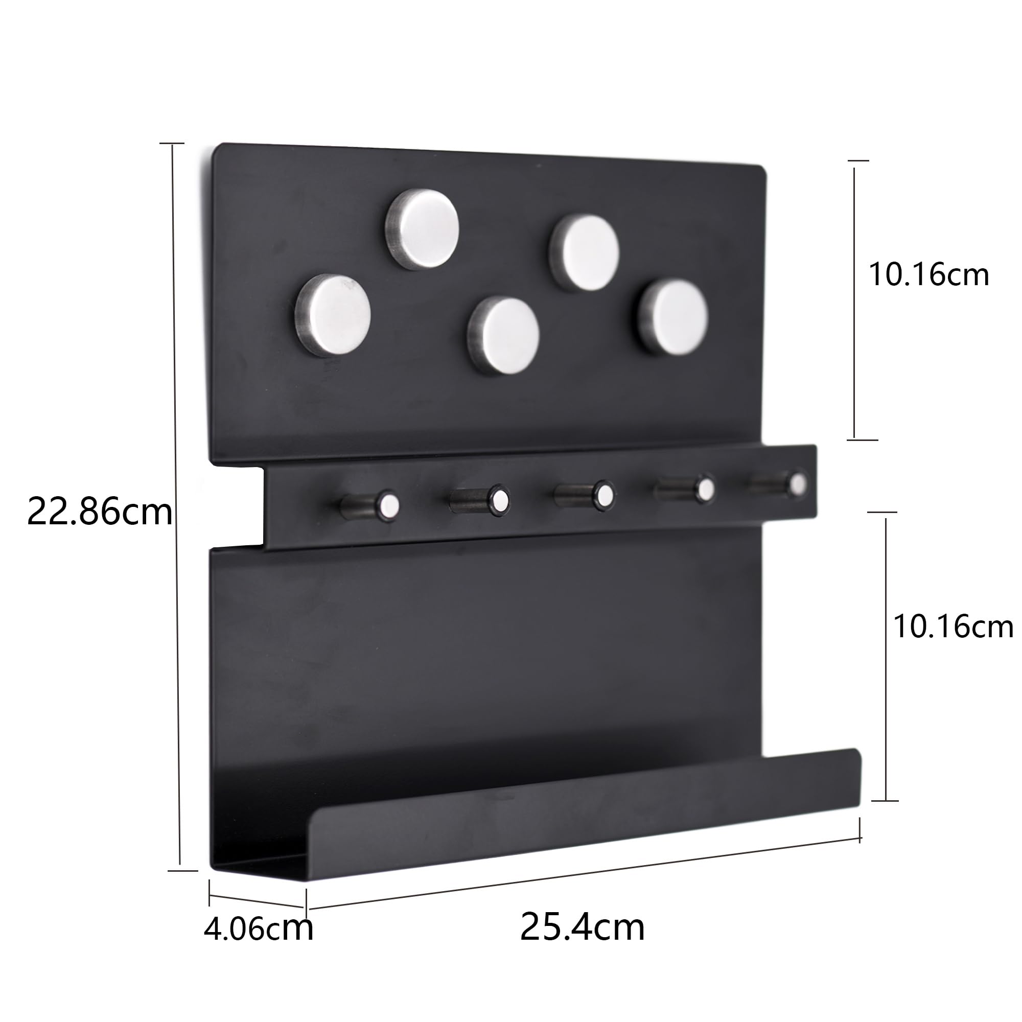 Chiave e porta posta in acciaio inox a parete con lavagna magnetica -5 ganci chiave e 5 magneti (nero)