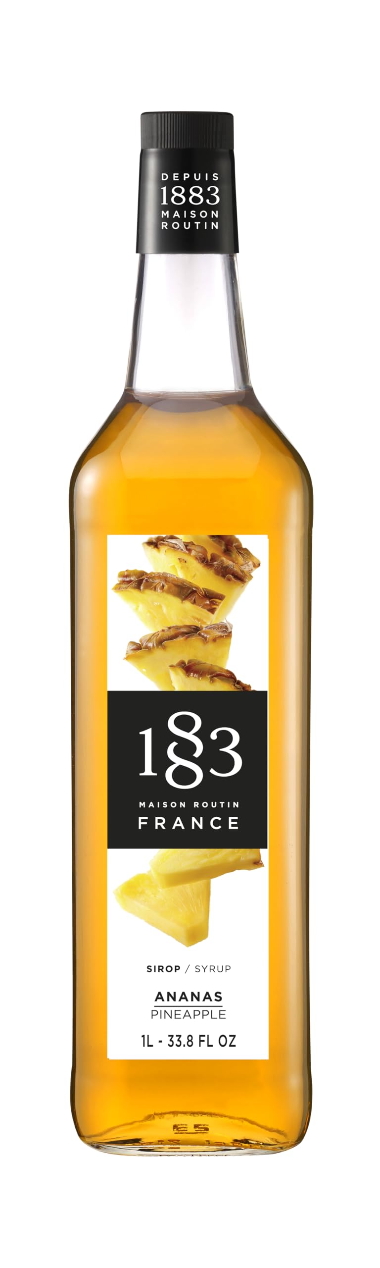 1883 Maison Routin Premium Pineapple Syrup Made with Pure Cane Sugar for Cocktails, Mocktails & Smoothies - Tropical Flavour, No Preservatives - 1L Glass Bottle