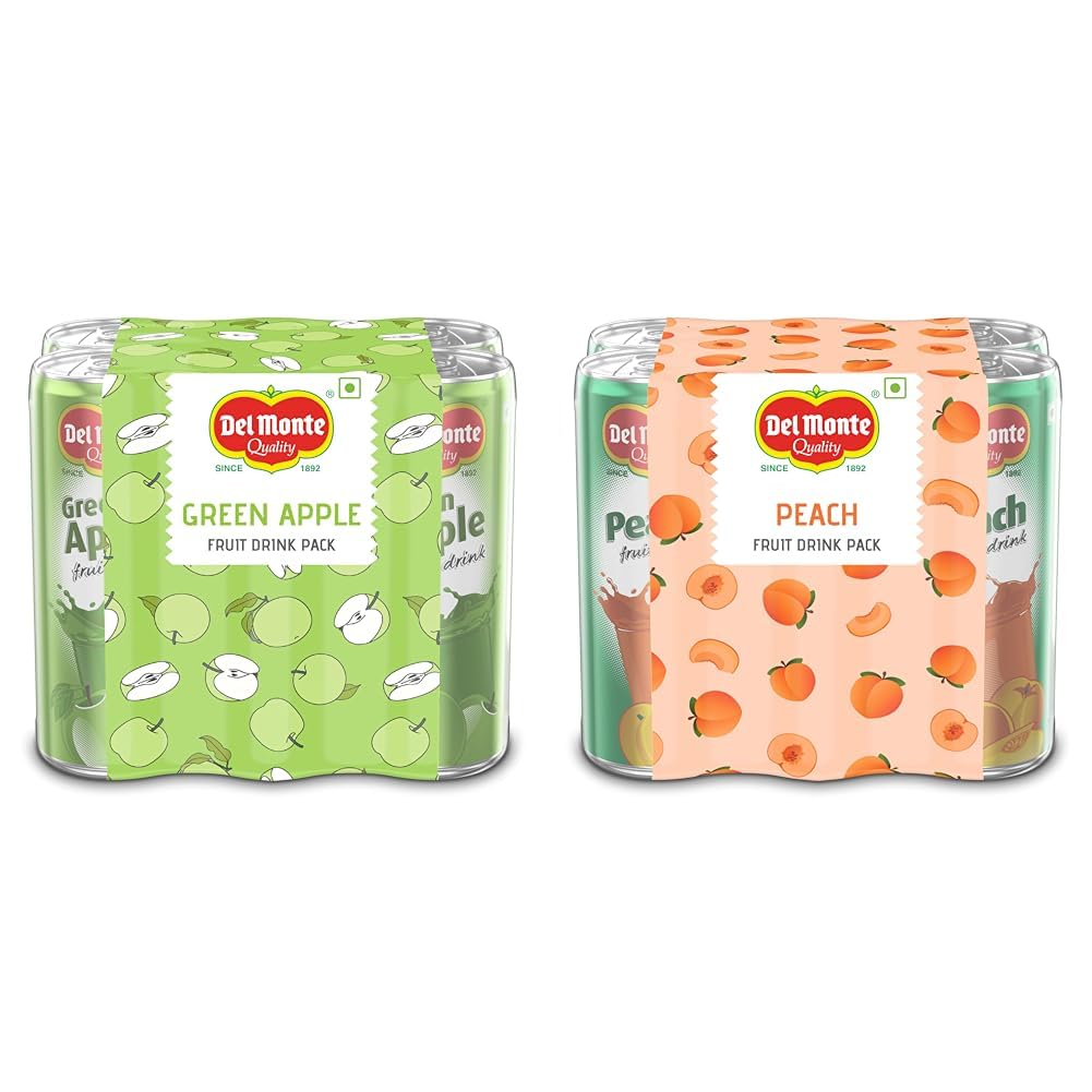Del Monte Green Apple Fruit Drink (Pack of 6) - Crisp, Tangy & Ideal for Mocktails & Cocktails |No a + Del Monte Peach Fruit Drink, Pack of 6, 240ml-image-49