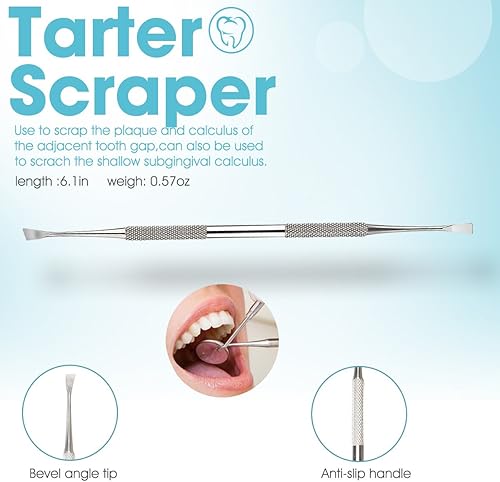 Miniatura 7 de Juego de 6 herramientas dentales, juego de herramientas de higiene dental, raspador de dientes, removedor de placa, sarro, pinzas dentales, hilo