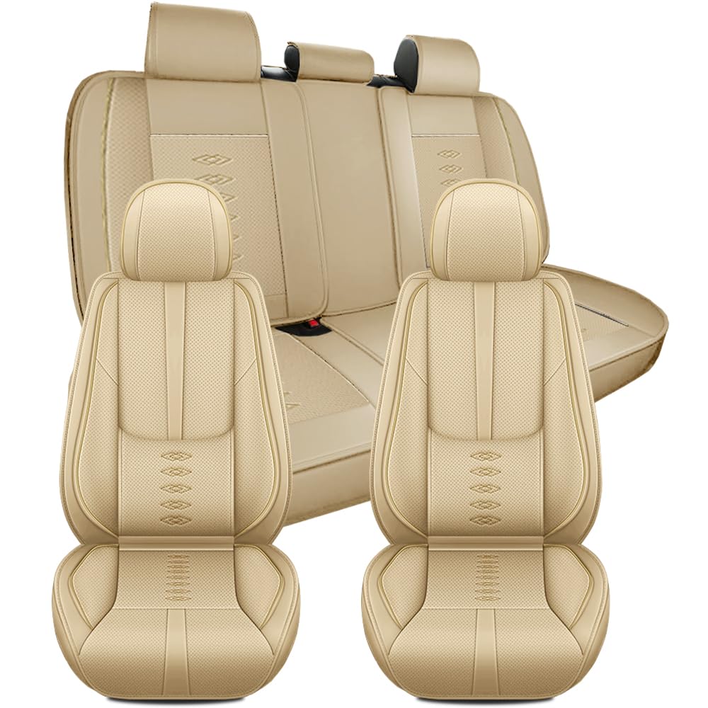 NCCLOVELY Car Seat Covers for BMW 328 1996-2016,Waterproof Leather Seat Covers 5-Seats Standard,Interior Accessories with Airbag,Automobile Seat Cover Sets for 328(Beige)
