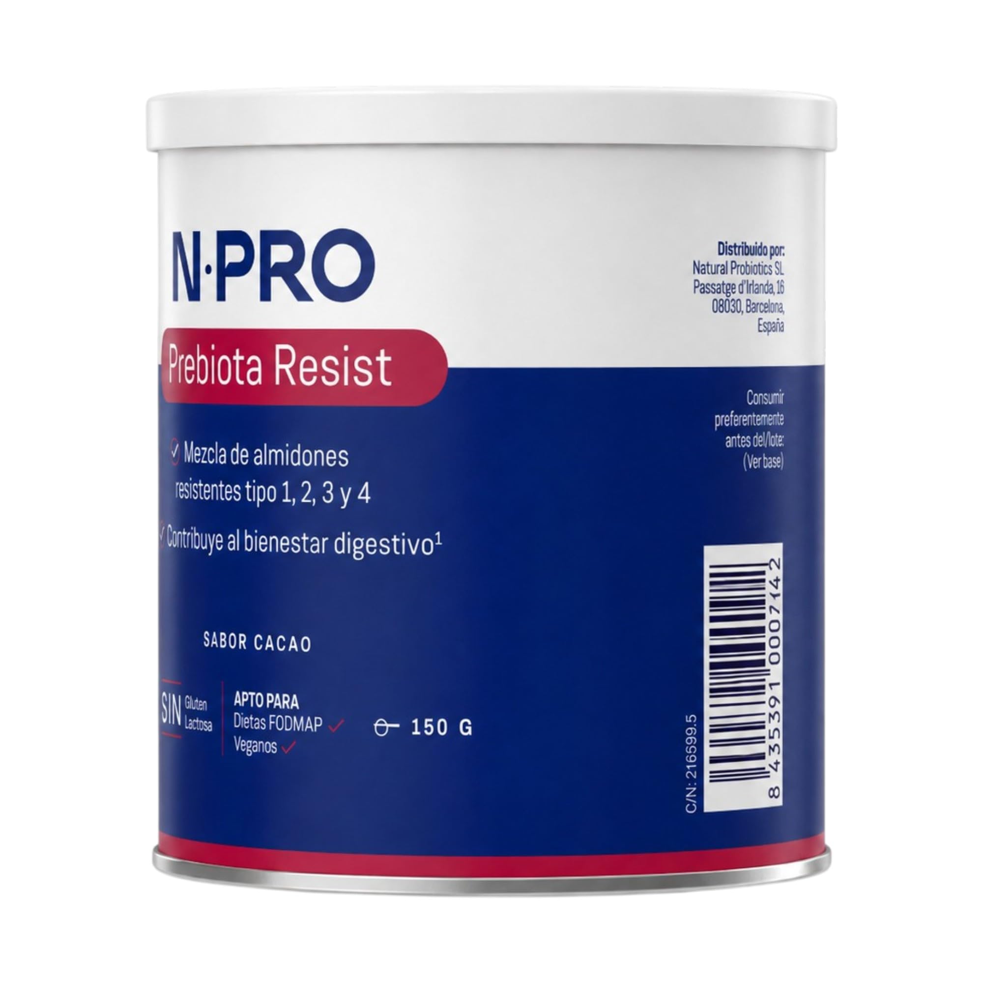 NPro SALUD INTESTINAL Prebiota Resist 150g Sabor Cacao | Almidones Resistentes Tipo 1, 2, 3 y 4, Fibra Fibersol®, F-Biotic™, Starmeric™, Soporte para la Flora Intestinal y Digestión