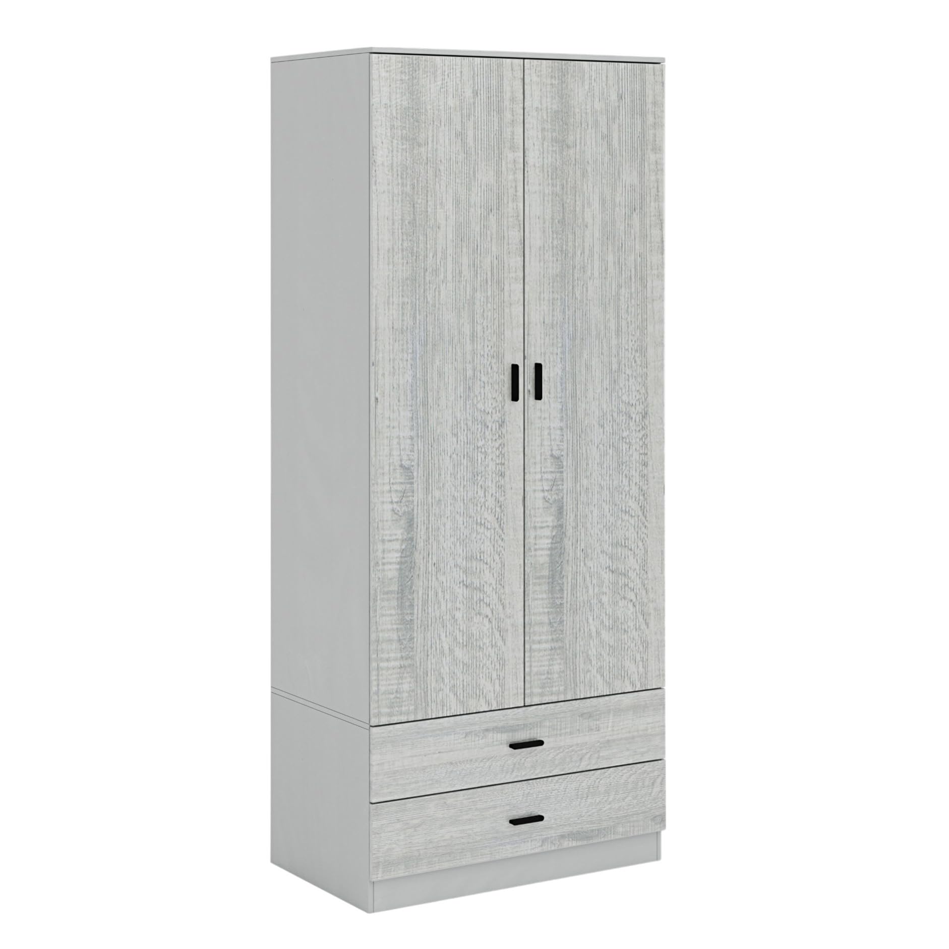 URBNLIVING Tall 2 Door Bedroom Wardrobe With 2 Drawers (Grey Carcass + Ash Grey Drawers)