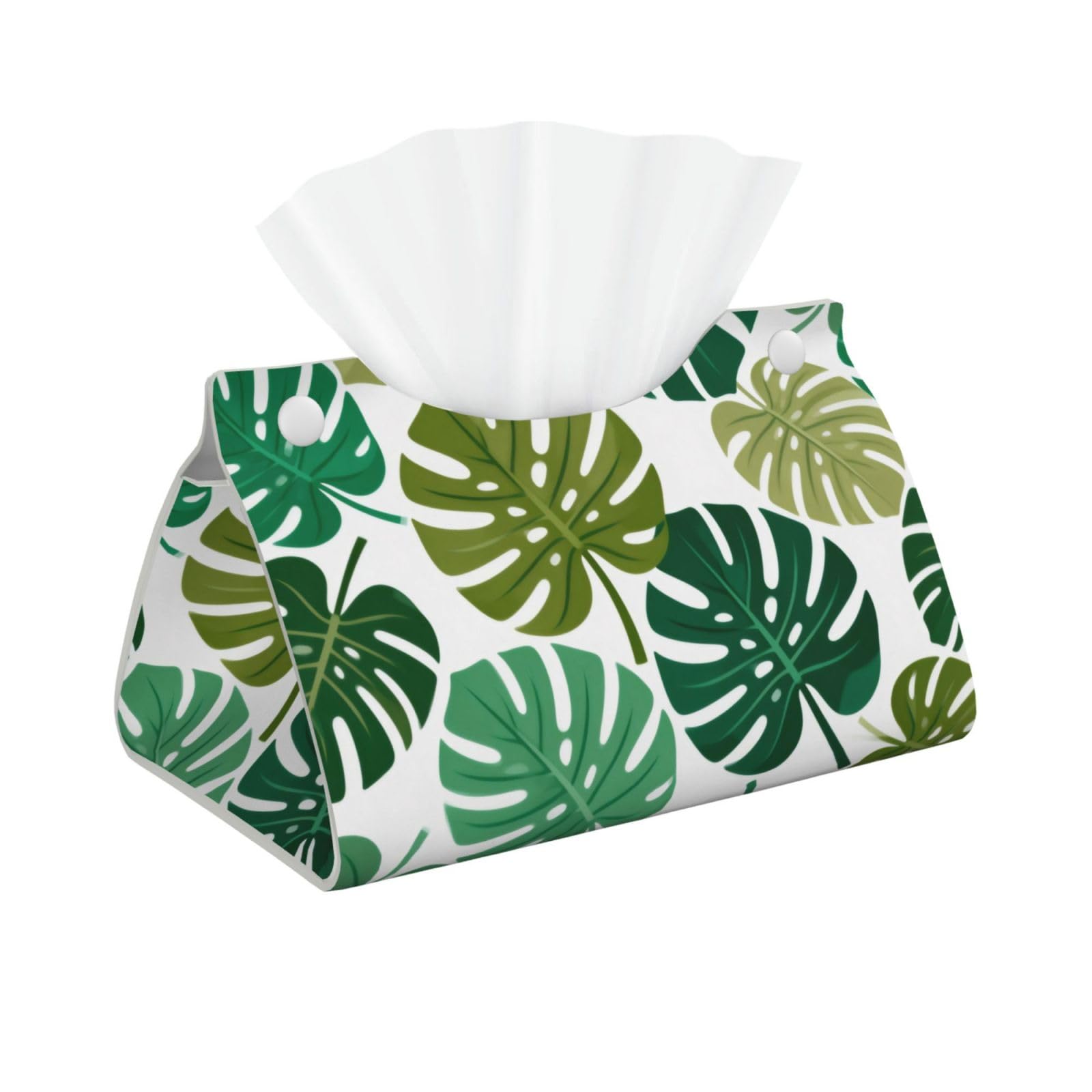 Tropical leaves Long Leather Tissue Box Cover-Waterproof PU Leather Tissue Holder for Bathroom, Decorative Rectangular Tissue Case