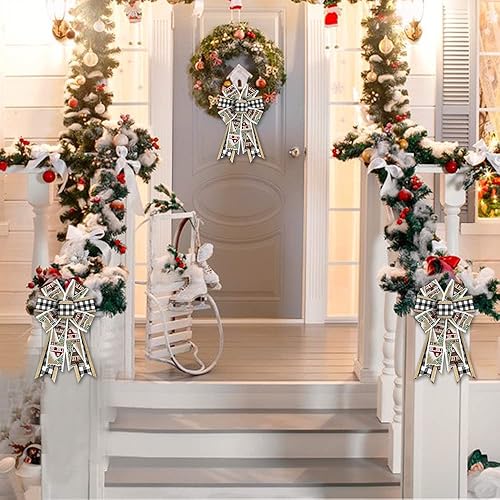 Vista 6 de Threetols 2 piezas de arcos de guirnalda navideña, arcos blancos y negros a cuadros de búfalo para guirnalda, arcos beige de granja para la puerta