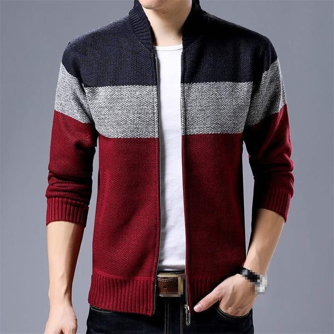 Vogrtcc Cardigan da uomo monopetto Moda Knit Plus Size Maglione Cucitura Colorblock Stand Collar Cappotti Giacche