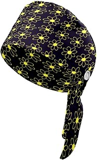 Working Caps with Button, Adjustable Sweatband Scrub Cap Tie Back Flower Working Hats for Women Men, One Color, 1-2