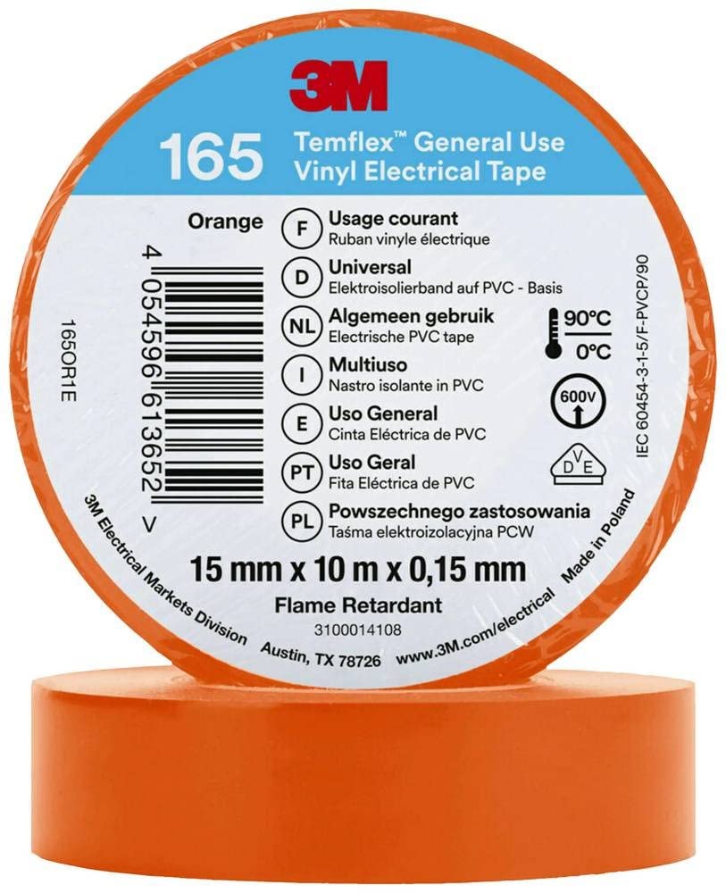 3MTemflex™ 165 165OR1E Electrical Tape Temflex™ 165 Orange (L x W) 10 m x 15 mm