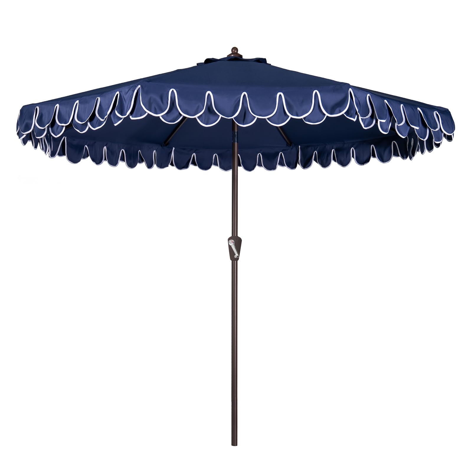 Mansader 2.7M Garden Parasol Umbrella with Tilt and Crank System, UPF 50+ Elegant Sun Umbrella with Fringe for Outdoor Patio Pool Yard, with Carry Bag, Navy Blue