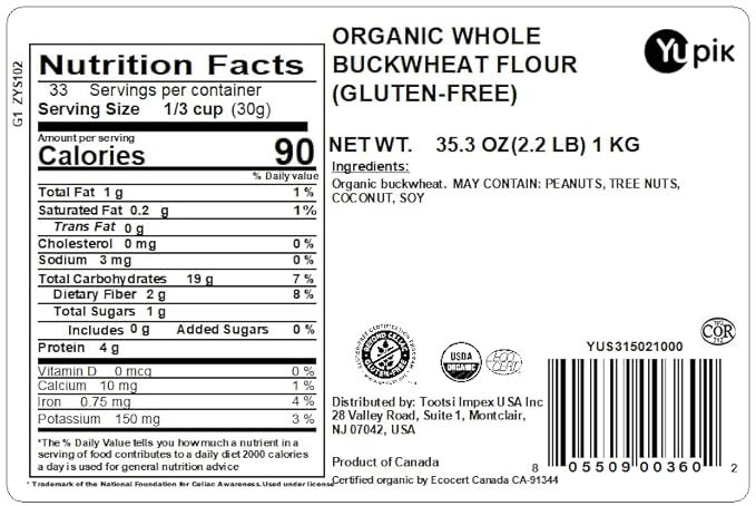 Harina de Alforfón Orgánica Molida Yupik 2.2 lb (35.2 oz) miniatura 2