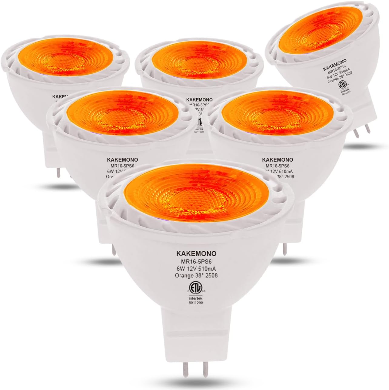 KAKEMONO Orange MR16 GU5.3 Led Bulbs 6W 12V Low Voltage MR 16 Orange Bulbs for Halloween Holiday Outdoor Landscape Yard Party Decoration Lighting,Pack of 6