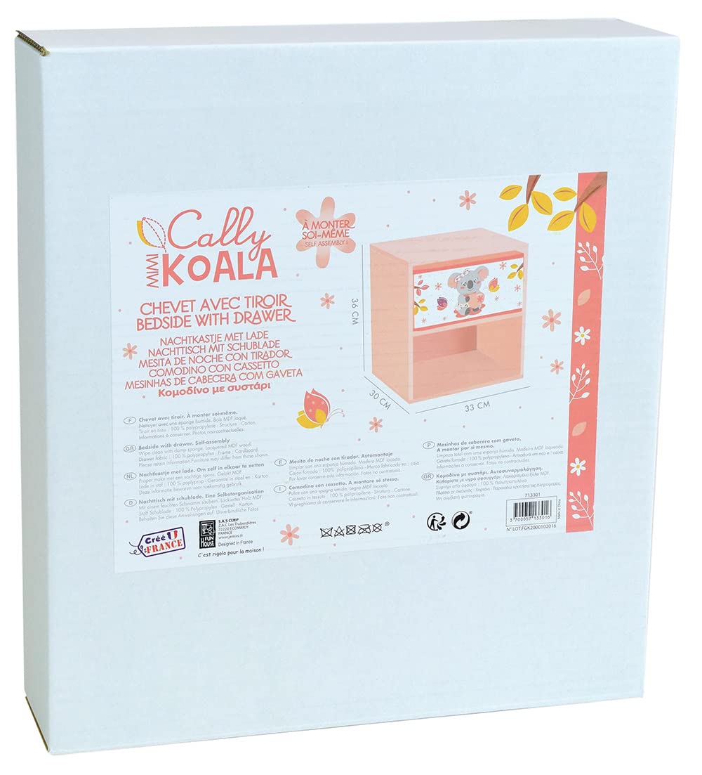 Fun House 713301 Cally Mimi Koala Chevet/Table de Nuit avec tiroir H.36 X L. 33 X P. 30 CM pour Enfant, Gris