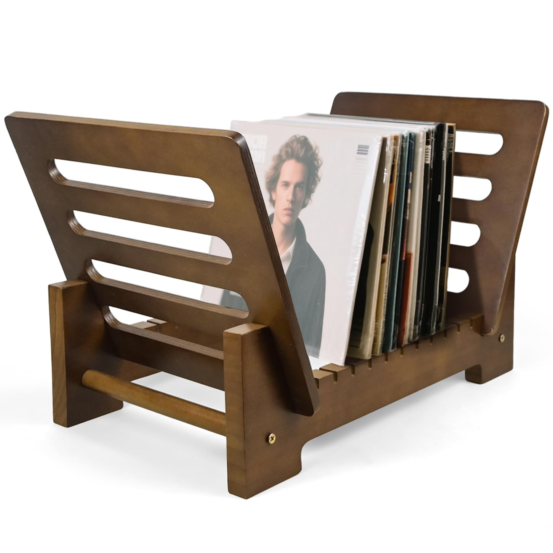 Porta dischi in vinile in legno di noce, 30-50 LP, montaggio rapido, organizer in stile retrò, per riviste, libri, cartelle, album