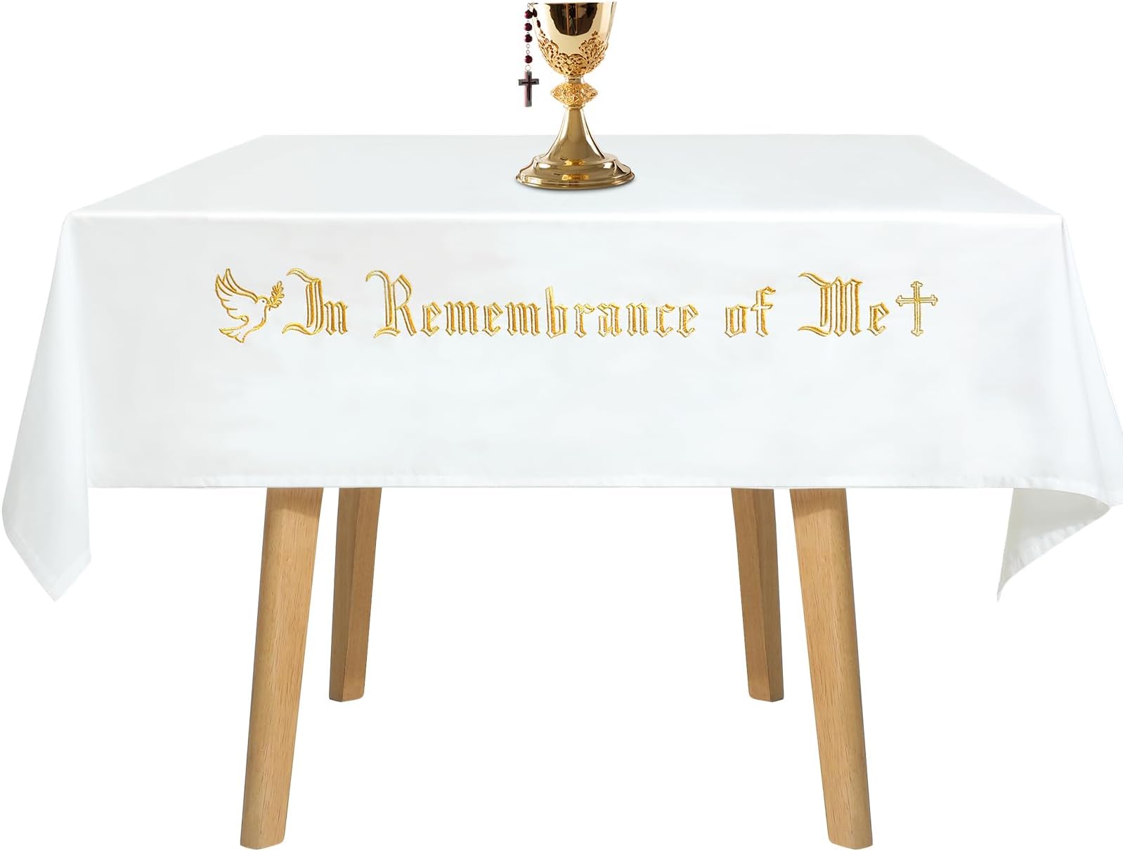 VitalCozy Large in Remembrance of Me Altar Frontal 88.2x52in Holy Communion Table Cloth Cover White Rectangle Communion Table Cloths for Church for Gatherings Baptism Ceremonies (Gold Embroidery)