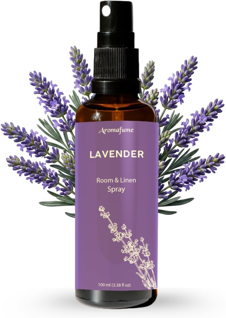Aromafume Lavender Room, Linen & Pillow Spray | 100ml/3.38 fl oz | with Pure Lavender Essential Oil | Aromatherapy Spray for Relaxation, Sleep & Stress Relief | Mist for Bedding, Fabrics