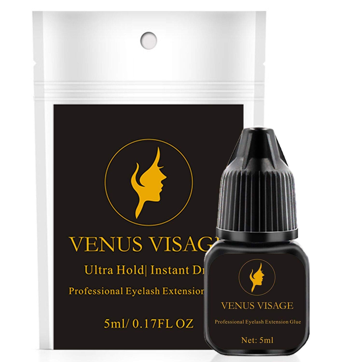 VENUS VISAGE Eyelash Glue for Professional Lash Extensions - Extra Strong Lash Glue 5ml - 1-2 Sec Dry Time & 6-7 Weeks Bonding - Extra Black Lash Adhesive - Latex Free Lash Adhesive(5ml) : Beauty & Personal Care